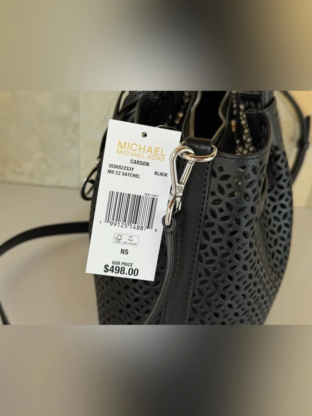 Michael Kors Carson MD Satchel Shoulder Bag MK Laser Cut Black